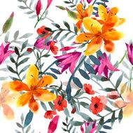 Wildflowers blooming delicate flowers background painted watercolors N15