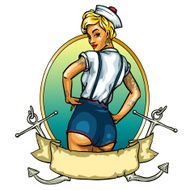 Pin Up Sailor Girl isolated on white - label N3
