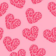 Hand drawn vector illustration - decorative hearts Seamless pattern