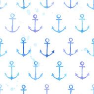 Seamless watercolor pattern with anchors Vector background