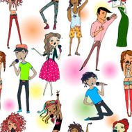pattern with singing young people