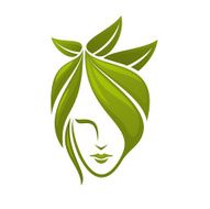 Woman face with green leaves