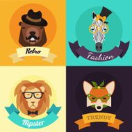 Set of Fashion Hipster Animals