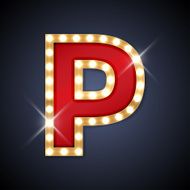Letter P in shape of retro sing-board with lamps