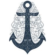 Vintage hand drawn logo flourish anchor Vector illustration
