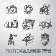 Photographer freehand icons set with - shutter camera photos shooting