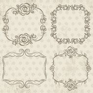 Calligraphy decorative borders with roses vector