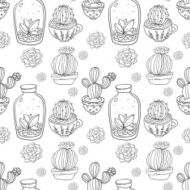 Succulents and cactus vector handpainted seamless pattern N5
