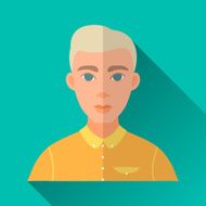 Young blonde hipster man in yellow shirt square flat icon