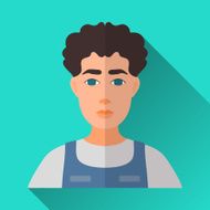 Man with curly black hair square flat icon