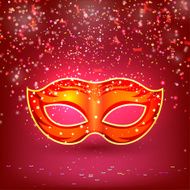 Red banner with theatrical carnival mask Design your theater