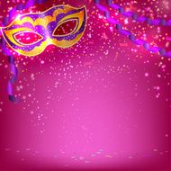 Pink banner with theatrical carnival mask Design your theater