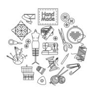 Handmade and sewing outline icons set N2