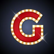 Letter G in shape of retro sing-board with lamps