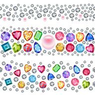 Seamless scattered gems rhinestones isolated on white backgroun