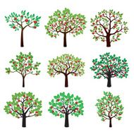 Set of Apple Trees Vector Illustration