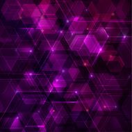 Purple abstract techno background with hexagons and glowing sparks