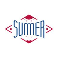 Summer label with sun sea birds and hearts Vector