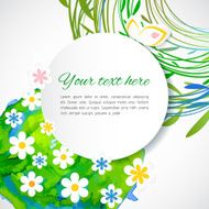 Colorful summer backgound with watercolor blob flowers lace and leafs