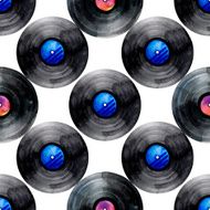 Watercolor vinyl records seamless pattern N2