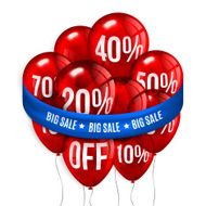 Red flying party balloons with text SALE and discount N2