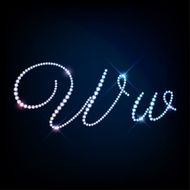 Diamond glittering letter W of sparkling brilliants