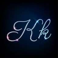 Diamond glittering letter K of sparkling brilliants