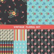 Seamless pattern set Flowers branches retro bicycle strips di N2