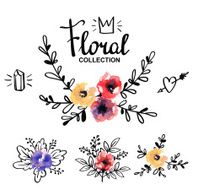 Rustic logo template with watercolor flowers and branches