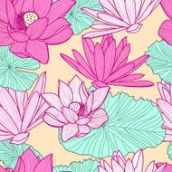Vector seamless pattern with beautiful pink lotus flower N2