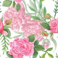 Shabby Chic Watercolor Peony and Rose Pattern