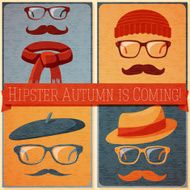 Set of autumn dressed hipster faces on the grunge retro
