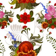 Seamless floral pattern with elements of Petrikovs painting N2