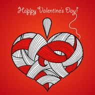 Happy Valentine&#039;s Day card with knitted heart N5