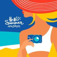 Summer background with beautiful woman silhouette at the seaside N3