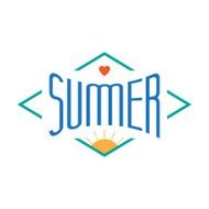 Vintage Summer label with sun and heart Vector illustration