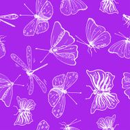 Seamless pattern of butterflies contours