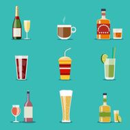 Drink flat icons Alcohol and beer wine bottles