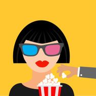 Brunet Cinema theatre 3D glasses Hand steal popcorn Flat