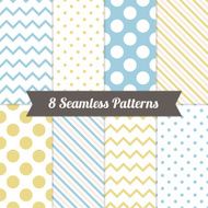 Set of Geometric Patterns with Polka Dot Diagonal Stripes Chevron