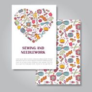 Two sides invitation card design with sewing and needlework illu N6