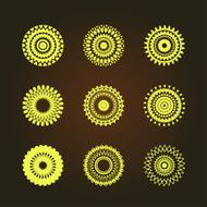 set abstract pattern circles with leaf and floral concept asia