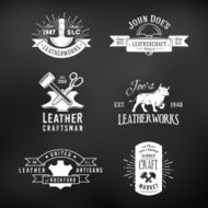 Set of vintage craft logo designs retro genuine leather tool
