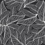 Leaves contours on black background floral seamless pattern for fabric