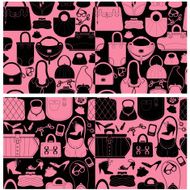 Set of seamless patterns with woman bags and handbags