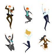 Jumping business people in the air Happy and successful icons