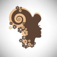 abstract Beautiful woman silhouette in profile with floral hair