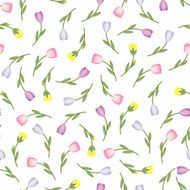 Seamless spring summer flowers vector pattern - peony tulip iris