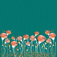 Turquoise background with ornamental buds and petals N2
