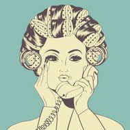 Woman with curlers in their hair talking at phone N6